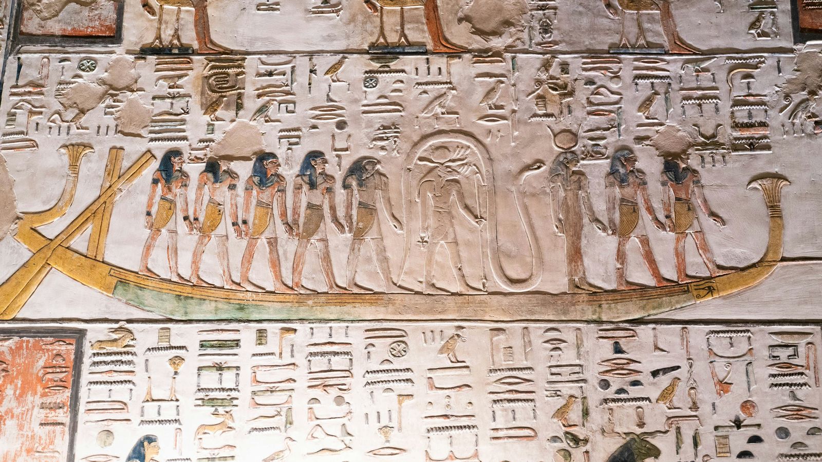 Painted hieroglyphs inside a tomb in the Valley of the Kings